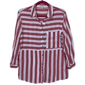 Grand & Greene Striped Lightweight Button Down Rayon Casual 3/4 Sleeve Blouse S